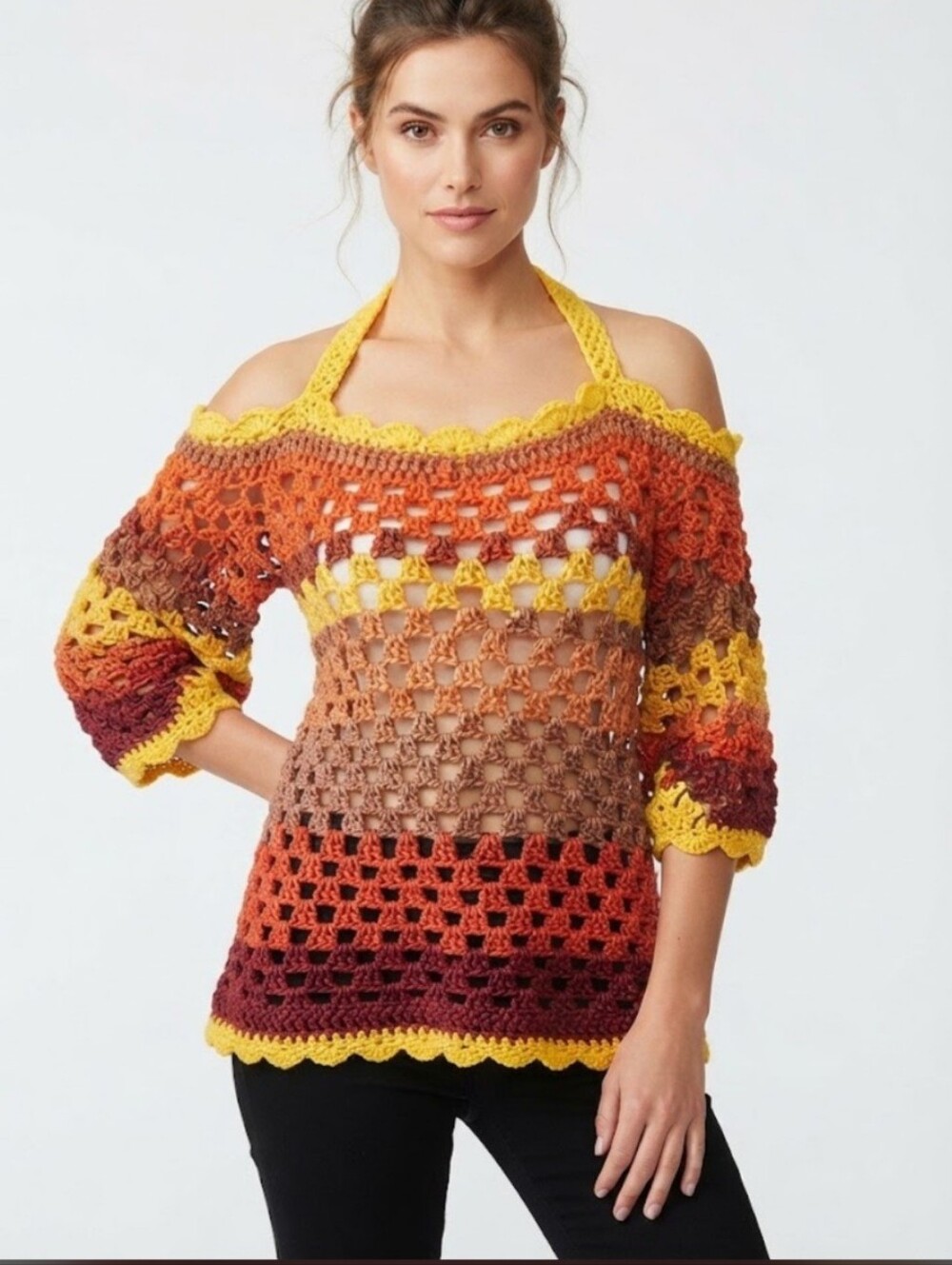 Handmade Thanksgiving Crochet Top Fall Grannycore Wearable Art One of a Kind New